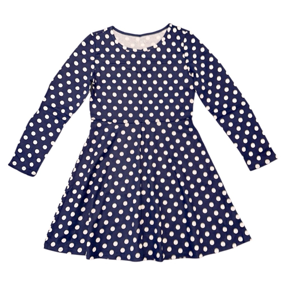 Children’s Place | Girls' Navy Polka Dot Dress | Size Large 10/12 | NWOT NEW